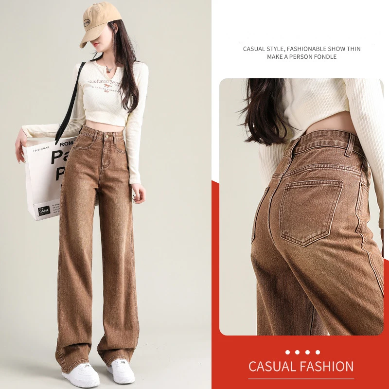 

Vintage Jeans Women's High Waist Slim Spring and Autumn New Loose Straight High Street ins Trendy Wide Leg Floor Pants