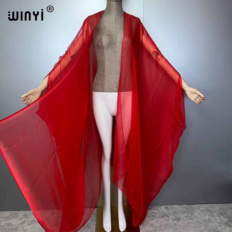 WINYI Beach sexy Cover Ups for Swimwear Women Kimono Swimsuit Cape Summer Dress 2023 Beachwear Monochrome perspective yarn dress