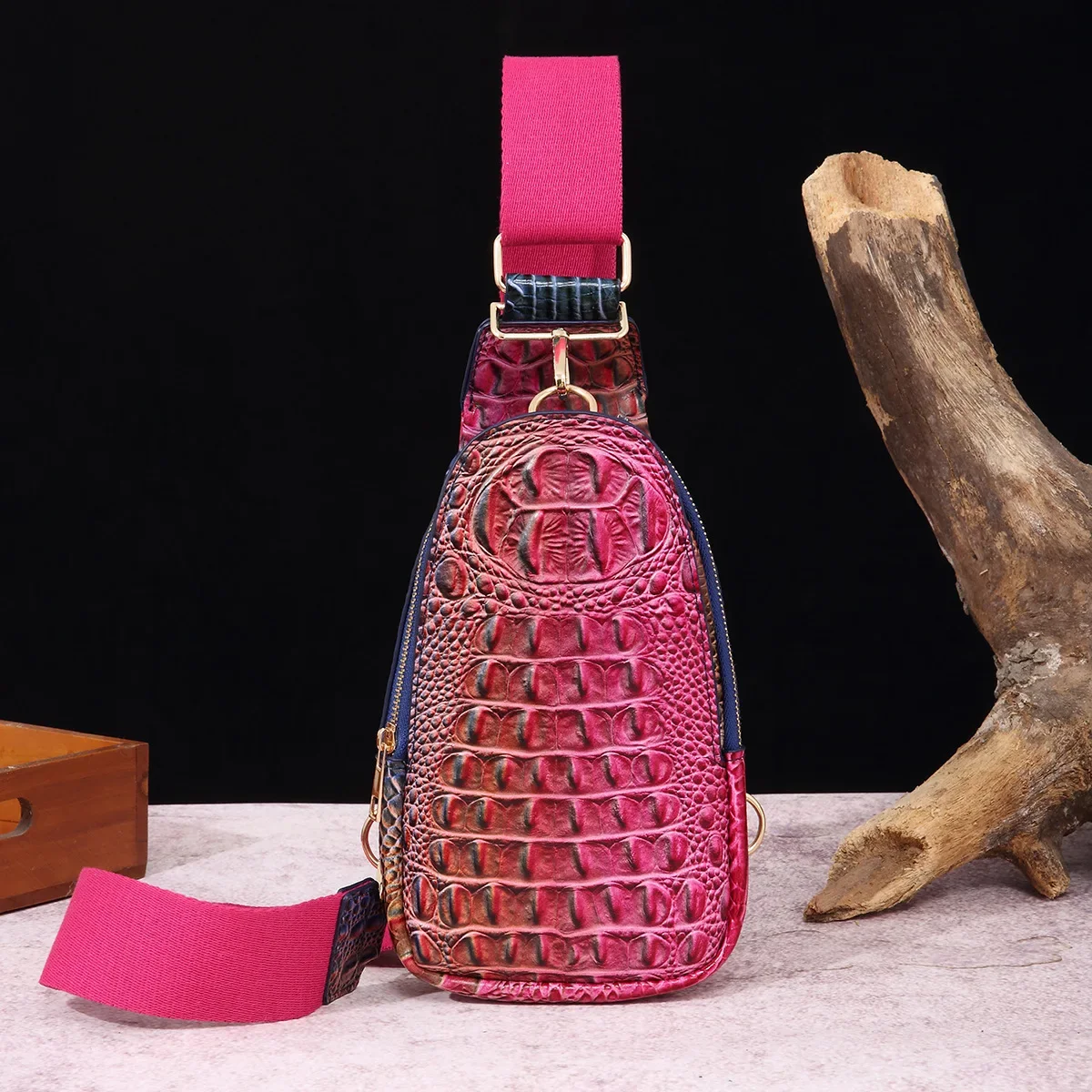 Wide Shoulder Strap Women's Chest Bag Waist Bag Crossbody Bag Crocodile Pattern