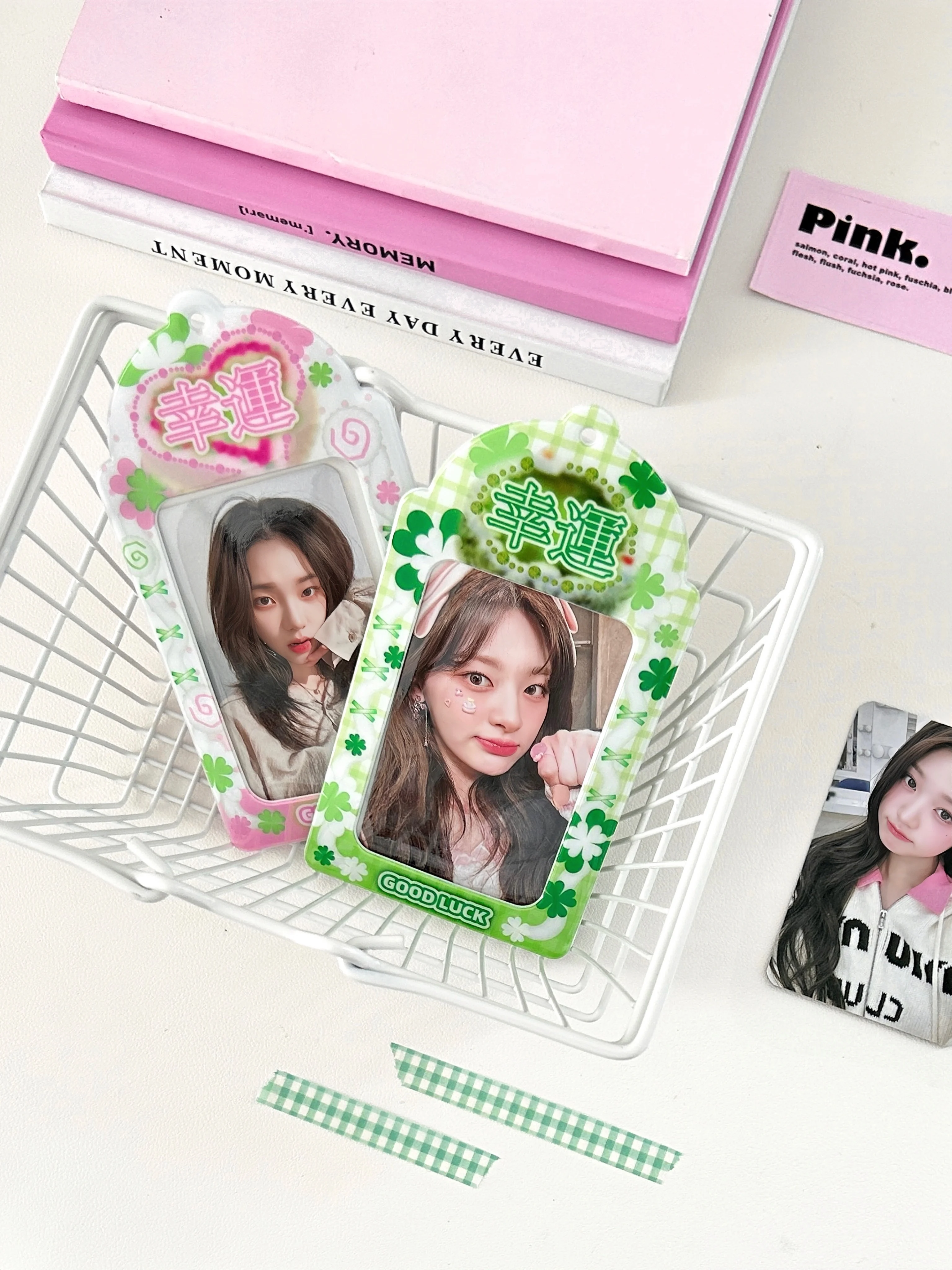 Lucky Clover Photocard Holder Keychain Kpop Idol Photo Sleeve ID Card Cover Student Bag Pendant Gift For Kpop Fans