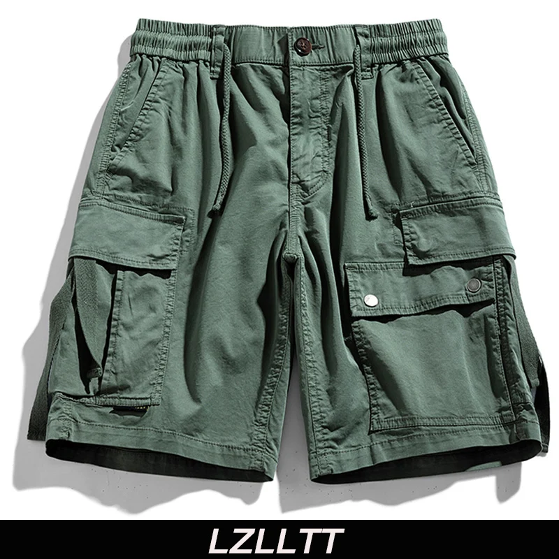 

Summer Men Cargo Multi Pocket Shorts Mens Casual Solid Cotton Elastic Waist Shorts Spring Jogger Shorts Pants Male Dropshipping