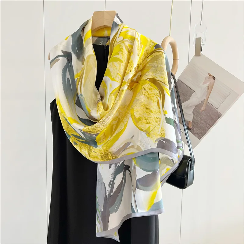 

Spring 100% Silk Scarf Women Neck long Scarves Bandana Foulard Design Shawl Fashion Four Seasons Kerchief Popular Sunscreen