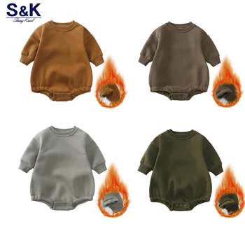 Pagliaccetto neonato ragazzo ragazza vestiti spessi 6-24M caldo manica lunga neonato tuta in cotone solido abbigliamento invernale morbido