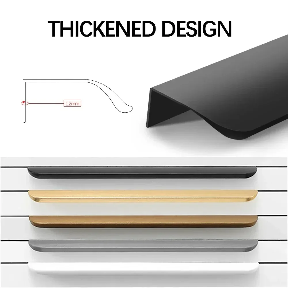 Cabinet Handles Hidden Kitchen Cupboard Pulls Drawer Knobs Aluminum Alloy for Furniture Long Furniture Hardware