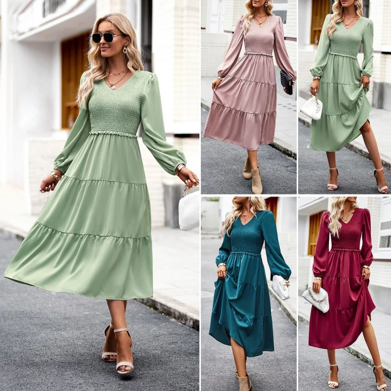 

DY-Solid Color Dress Female Autumn and Winter Independent Station Temperament Elegant Dress