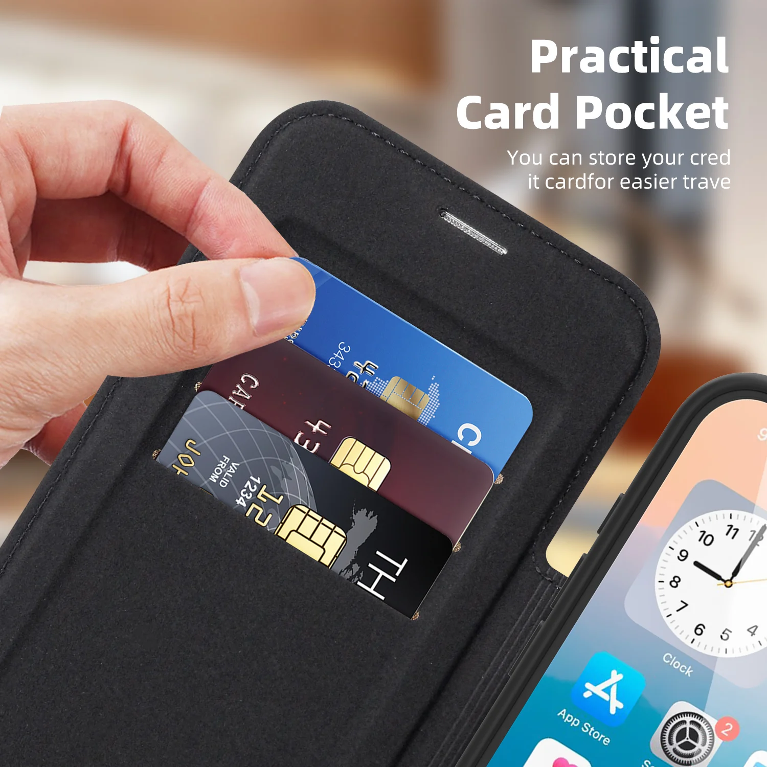 Premium Business Leather Flip Case with Magnetic MagSafe and Built-in Card Slot