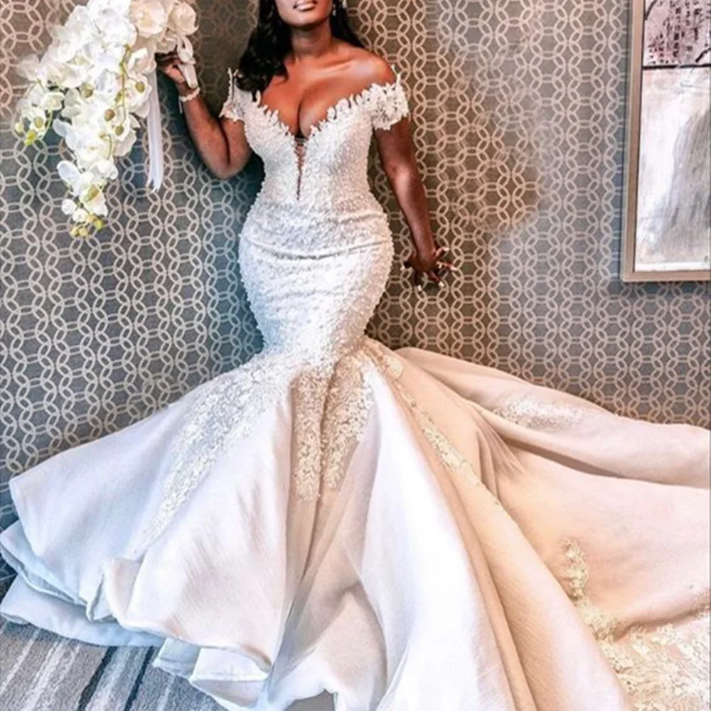 

South African Mermaid Wedding Dresses 2024 Off The Shoulder Sexy V Neck Bridal Gowns Zipper Country Dubai Bridal Dress Custom