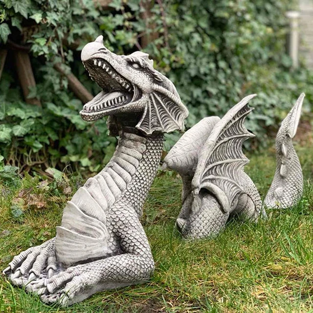 Resin Dragon Garden Statue - Mountain Dragon Sculpture For Outdoor