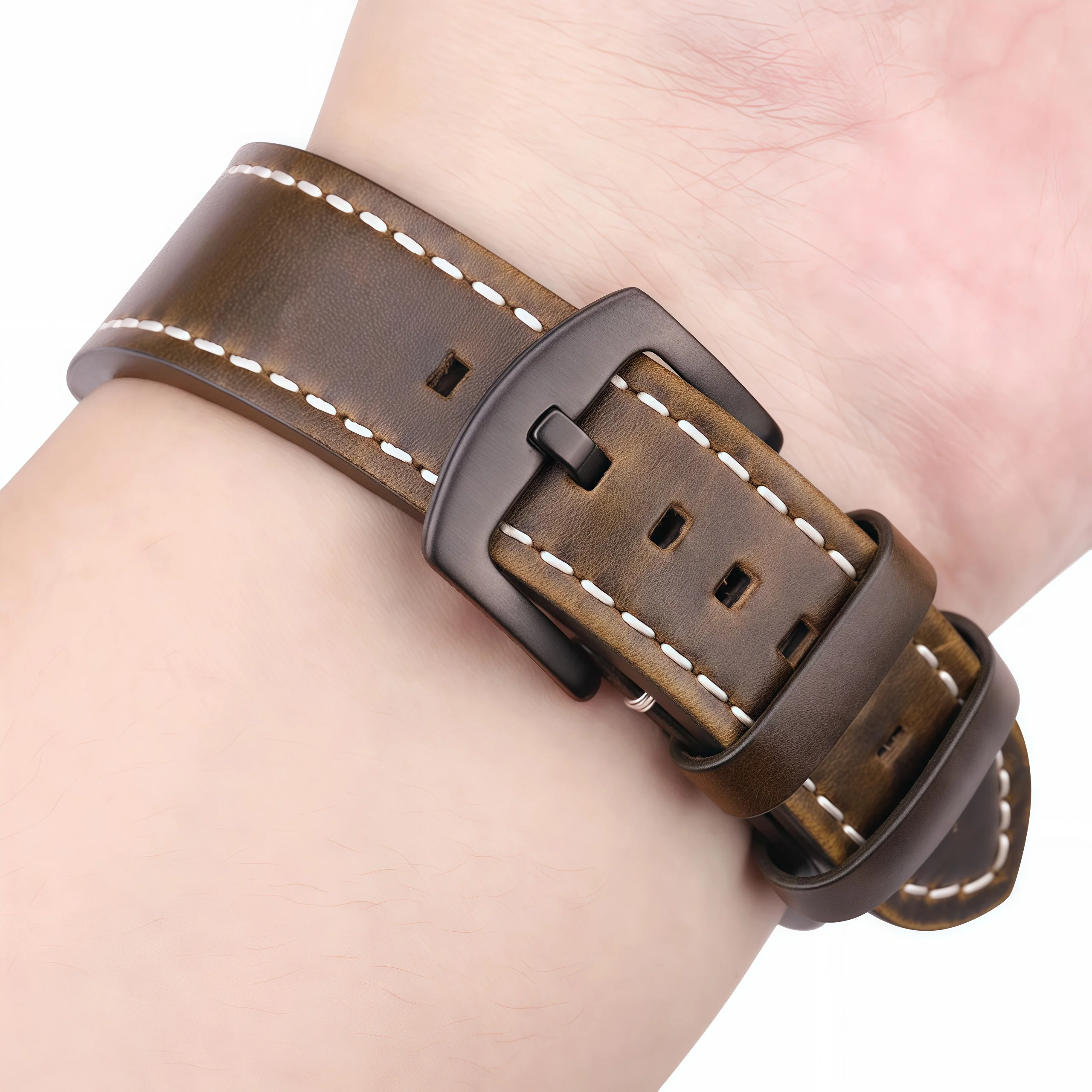 Vintage Genuine Leather Watch Band with Quick Release - Handmade Oil Wax Discoloration Casual Strap