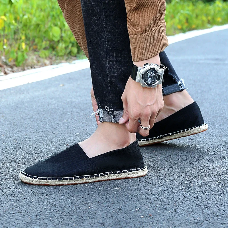 Gentleman Casual Comfort Bohemian Slip on Lazy Shoes Summer Female Mens Flat Slip on Canvas Strap Loafers Straw Espadrilles 5