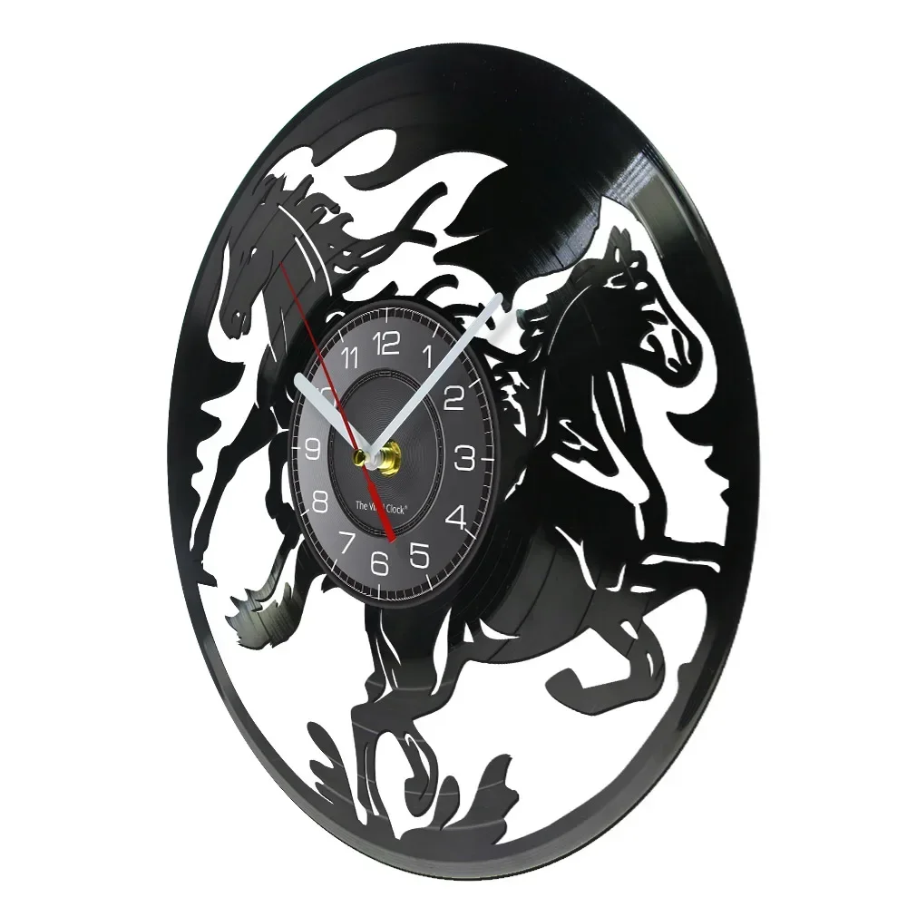 Nature Black Running Horses Equine Wall Art Wild Horses Clock Vintage Vinyl Record Wall Clock Horse Lover Home Decor Accessories