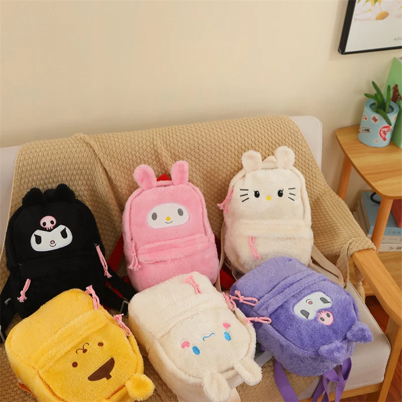 

Sanrio Plush Schoolbags Cute Cartoon Handbag Kawaii Anime Furry Bag Soft Stuffed Satchel Casual All-Match Plush Backpack Bagpack