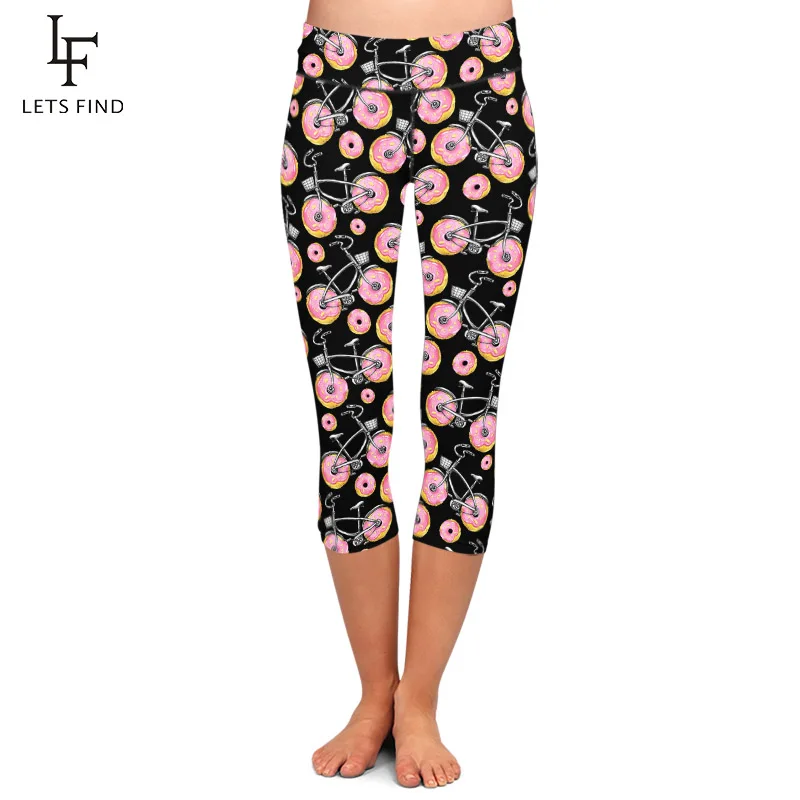 Summer New Design Bicycle with Watermelon Wheels Printing Capri Leggings High Waist Fitness Mid-Calf Women Leggings