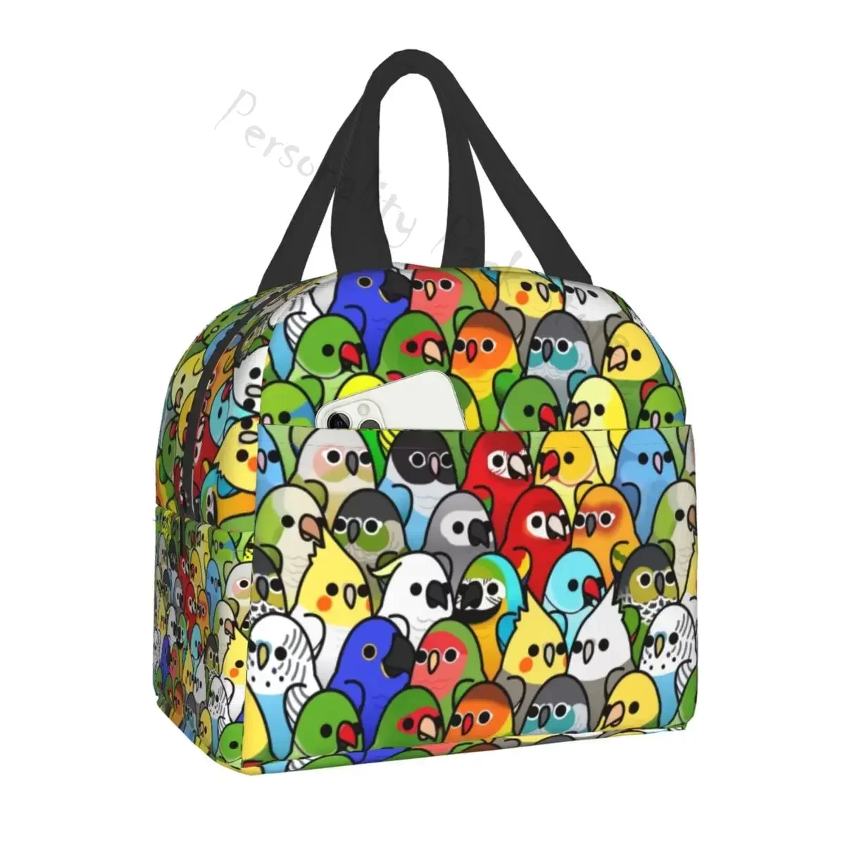 

Funny Parrot Birds Squad Lunch Box Cockatiel Bird Thermal Cooler Food Insulated Lunch Bag For Women School Portable Picnic Bags