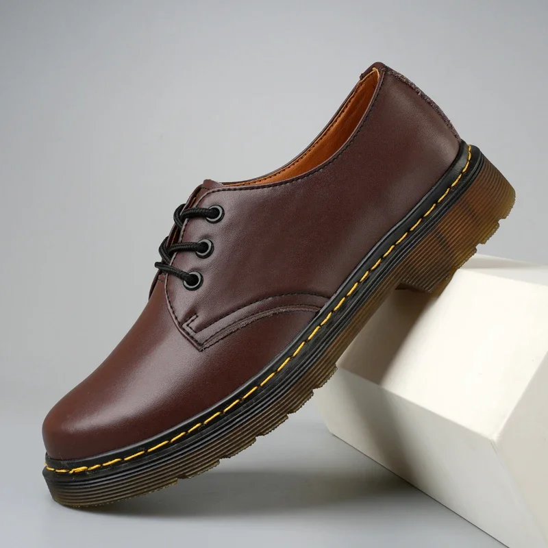 Couple boots new couple casual leather shoes fashion plus size low top cargo boots comfortable trendy outdoor booties