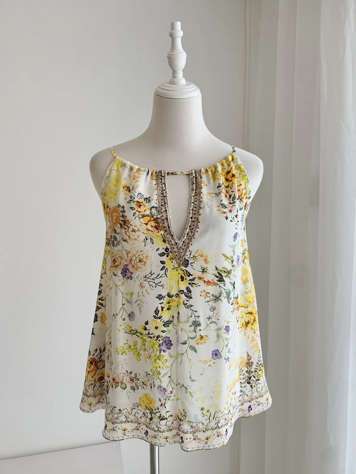 

Женская кофта с цветочным принтом, украшенная бисером, без бретелек, на шнуровке, 100% Шелковая кофта