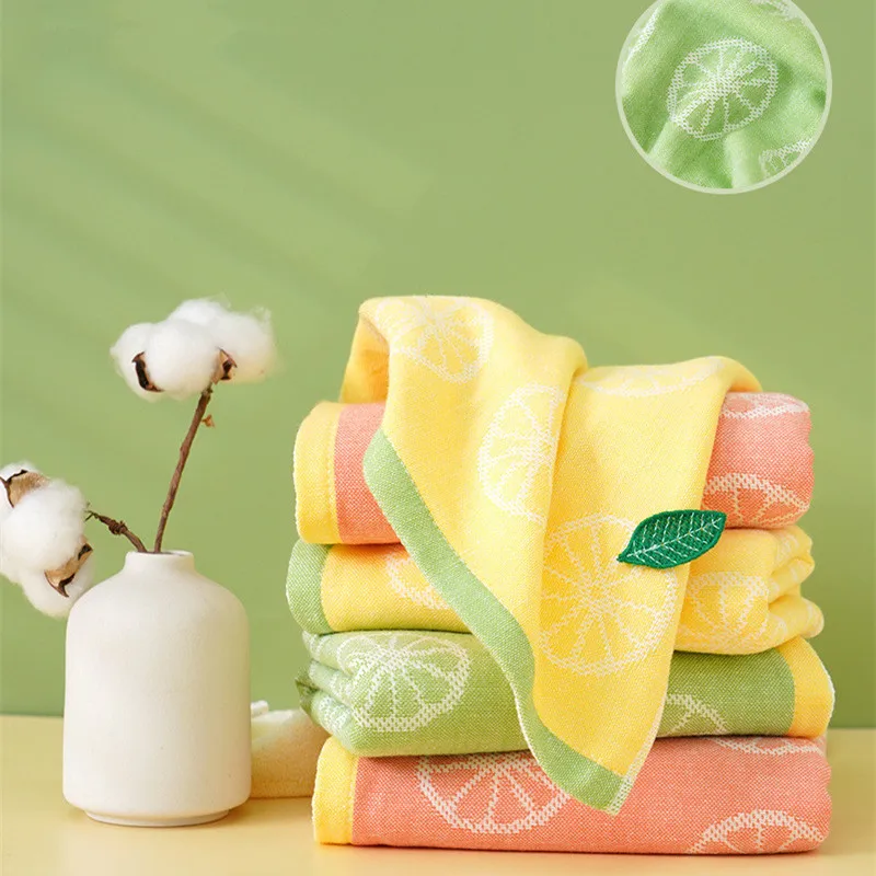 

1Pc 25x50cm Cotton Gauze Lemon Fruit 3D Leaf Water Absorbent Soft Home Bathroom Children Hand Towel