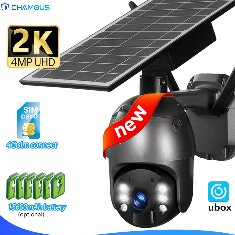 2K 4MP Solar Camera 4G SIM Wireless Outdoor IP Cam WiFi