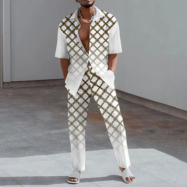 Tunde Two Piece Short Sleeve Lapel Button Shirts And Straight Pants
