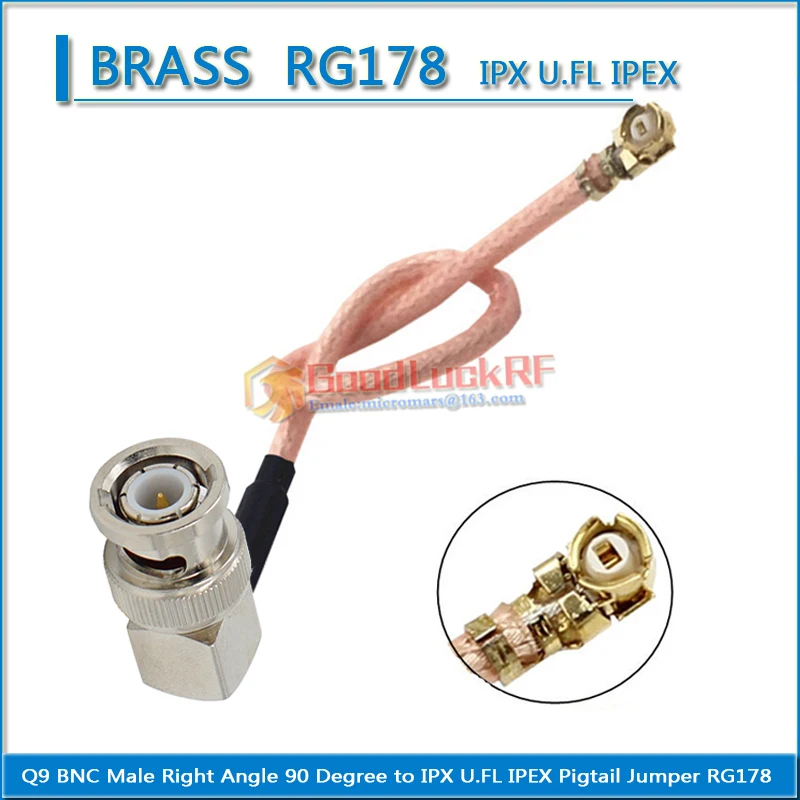

IPX U.FL IPEX Female to Q9 BNC Male 90 Degree Right Angle Pigtail Jumper RG178 extend Cable RF Connector Coaxial Low Loss