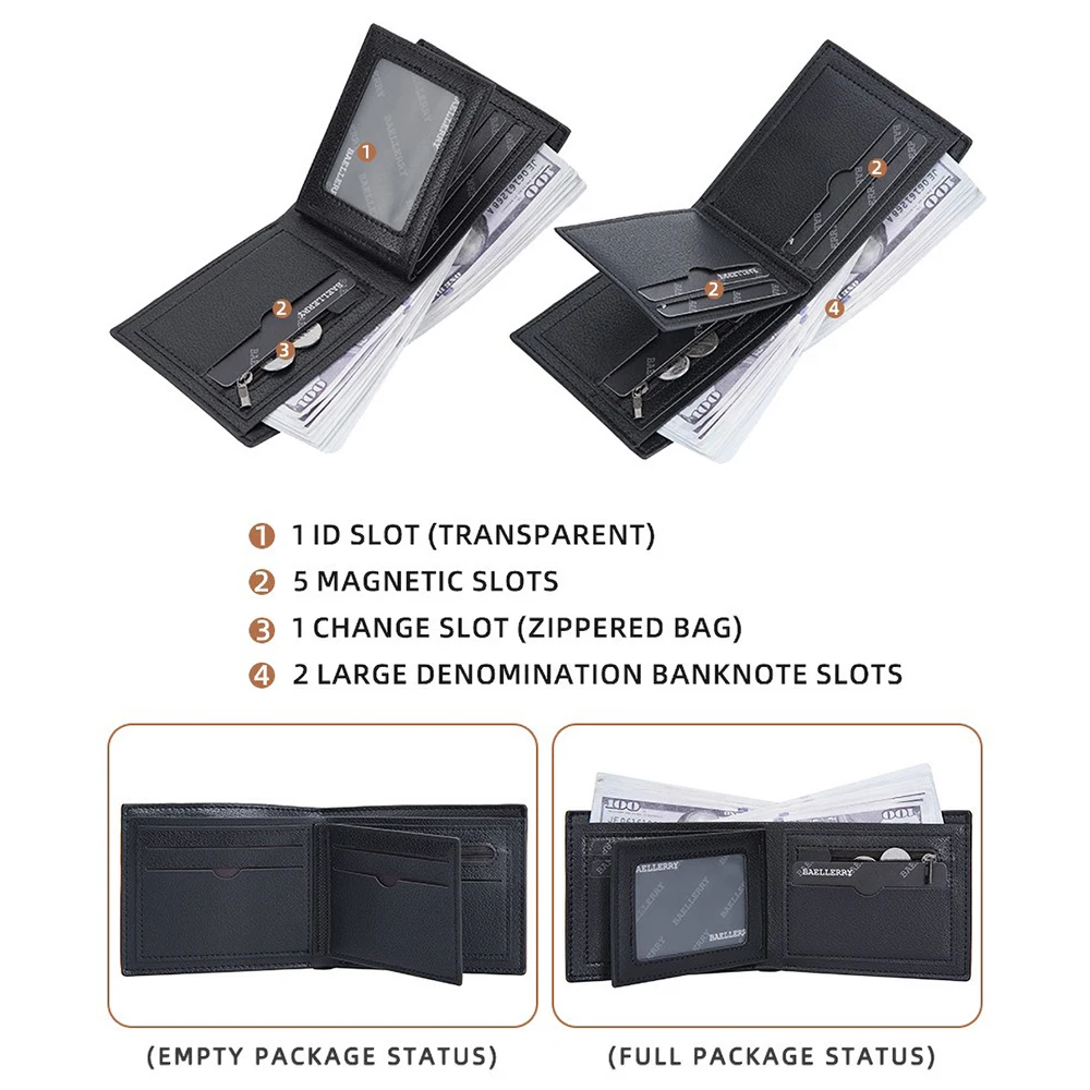 Short men's Baellerry RFiD anti magnetic business minimalist horizontal wallet