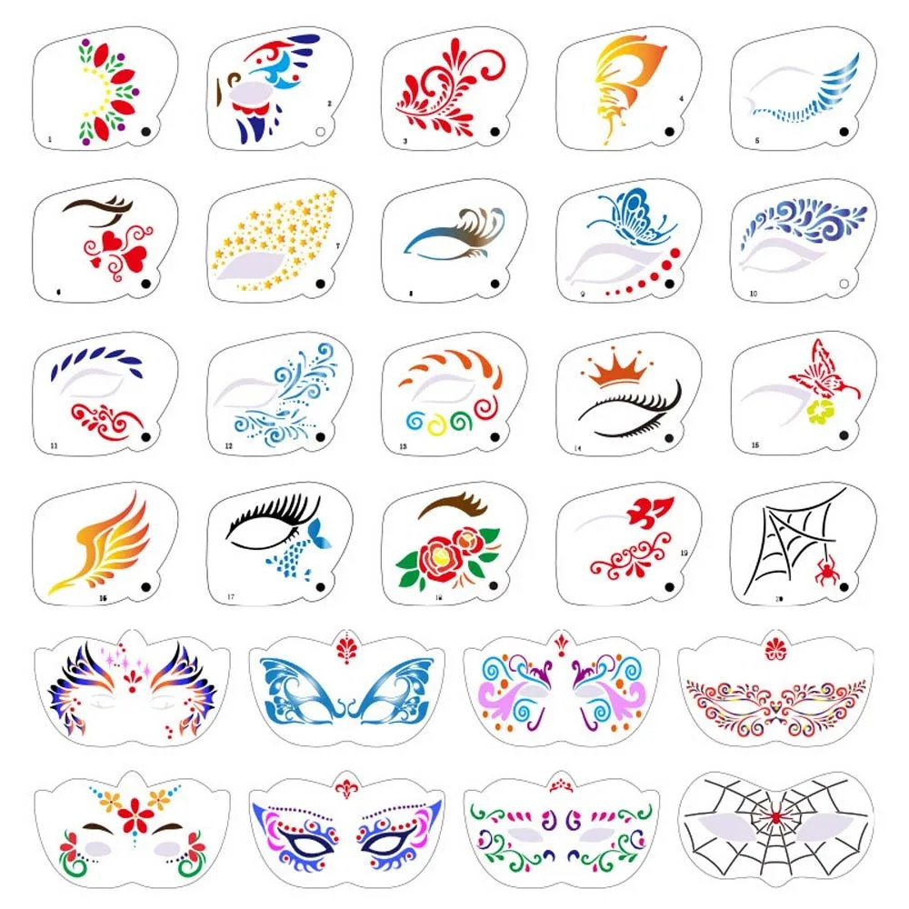 Reusable Face Paint Templates Multiple Pattern Hollowed Body Art Paint Stencils Easy Use Hand Painting DIY Makeup Tools Adults reusable-face-paint-templates-multiple-pattern-hollowed-body-art-paint-stencils-easy-use-hand-painting-diy-makeup-tools-adults