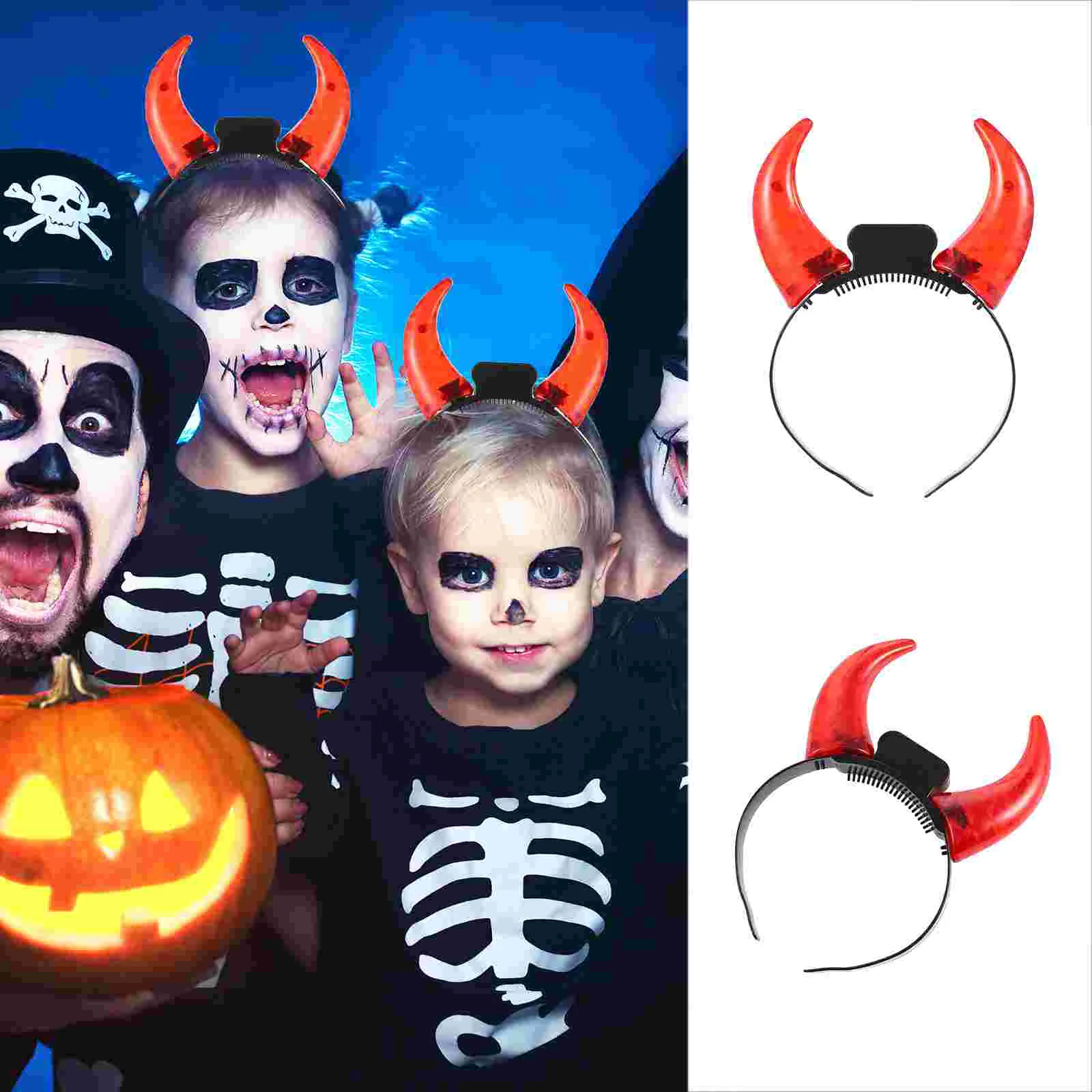 

1/2pcs LED Glowing Devil Horn Headband Luminous Hair Hoops Halloween Party Headwear Carnival Headdress Props