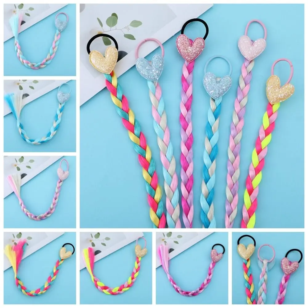 Synthetic Girls Braided Ponytail Love Heart Sequined Colorful Braid Headband Hair Ornament Rubber Bands Kids Cartoon Ponytail 2