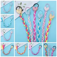 Synthetic Girls Braided Ponytail Love Heart Sequined Colorful Braid Headband Hair Ornament Rubber Bands Kids Cartoon Ponytail 2