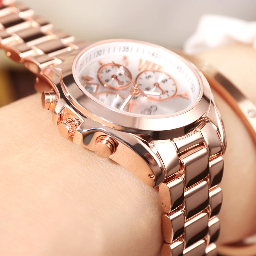 Fashion Rose Gold Watch for Women Stainless Steel Bracelet Date Water Resistance Luxury Ladies Quartz Wristwatches