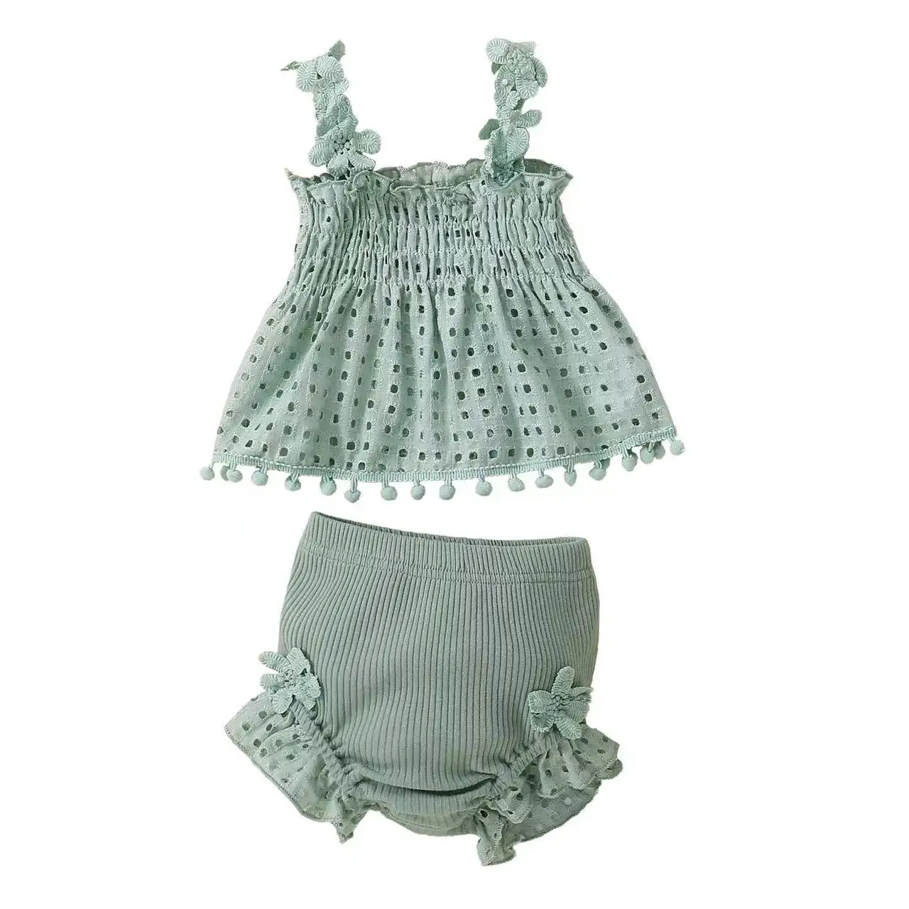 Kids Clothes Set 2PCS Baby Girl Summer Flower Sling Harness Triangle Crawling Suit