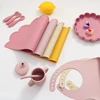 Color Kids Silicone Baby Feeding Set Cartoon Lion Shape Dishes Plate Sucker Spoon Fork Portable Bib Cup Placemat Baby Dinner Set 2
