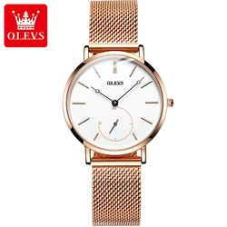 OLEVS Top Brand 2023 New Fashion Simple Ladies Ultra-thin Quartz Watch Luxury Stainless Steel Mesh Strap Waterproof Ladies Watch