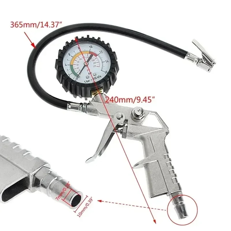 220Psi/16Bar Car Tire Pressure Gun Multi-Function Tire Pressure Monitoring Tool, Air Pressure Gauge, Suitable For Air Compressor