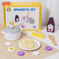 Kids Pretend Play Simulation Kitchen Toys Wooden Spaghetti Set Imitation Game Houseplay Food Play Toy for Girls Children 1