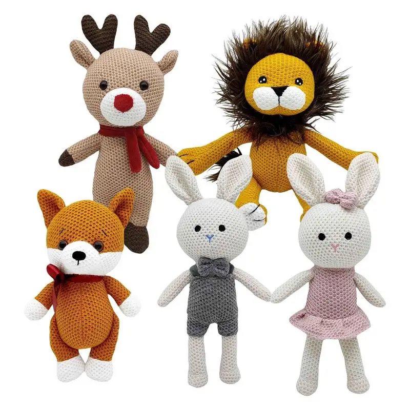 10pcs diy mini knitting hats knitting sewing crafts christmas mini knitting doll hats polyester ornaments mini wool hat Crochet Stuffed Animal Crochet Plushie Doll Non-finished Beginner Fox Elk Lion  Crochet Suit Crochet Animal Yarn Knitting Suit