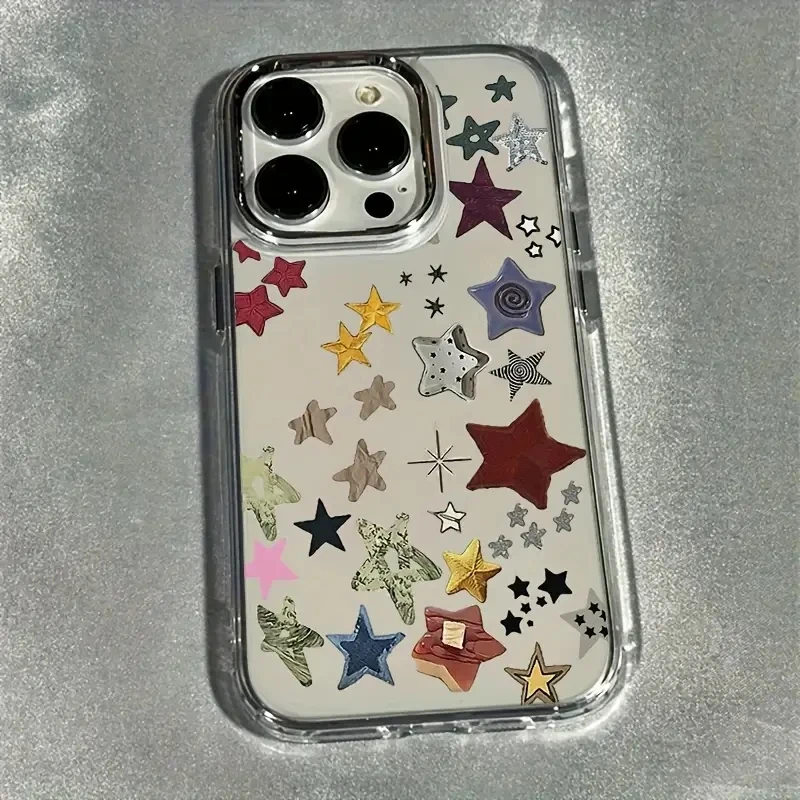 Colorful Stars Electroplated Lens Frame Soft Clear Back Case Cover