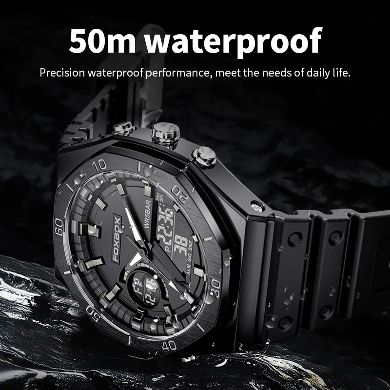 2023 FOXBOX Mens Watches Waterproof Double Display Wristwatch LED Alarm Clock Watch for Men Sports Watch Men Relogio Masculino