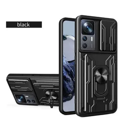 Luxury Shockproof Multi-Function Hard Armor Case with ProSlide Lens Protector for Redmi Note12 ProPlus (Black)