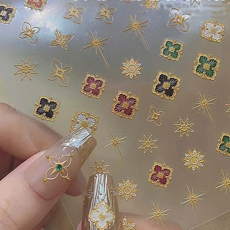 5D Nail Art Sticker Bohemian Retro Vintage Boho Self-Adhesive Decals Floral Pattern DIY Slider Decal Decoration Manicure