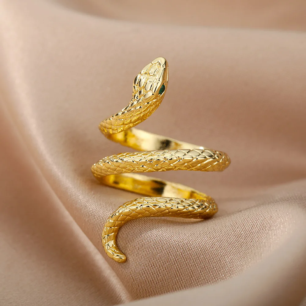 Stainless Steel Snake Rings For Women Men Gold Color Open Adjustable Zircon Ring Vintage Gothic Aesthetic Jewelry anillos mujer - Image 5