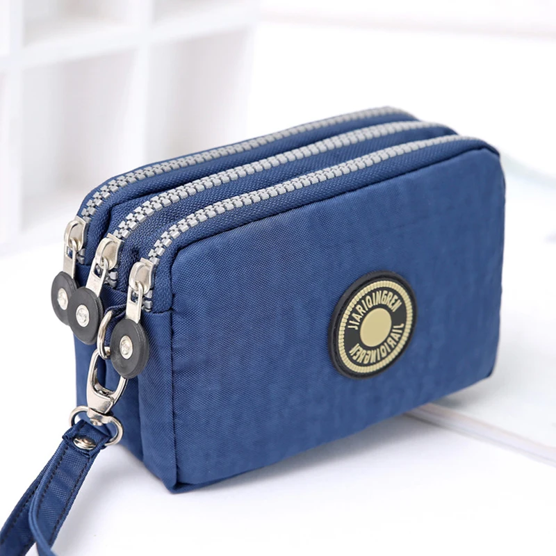 2024 New Coin Purse Women Small Wallet Washer Wrinkle Fabric Phone Purse Three Zippers Portable Make Up Bag Handbags 3