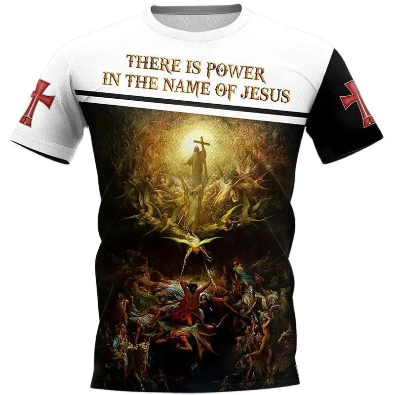 Camiseta 3D de Cristo Jesus estampada masculina, roupa Harajuku Street, oração grande, blusa de manga curta, vintage, secagem rápida, unissex, verão 17 Sf720cb596d6a45f2a976000b8ab8f4aeF