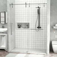 Shower Door, 56-60 in. Wide,Clear Tempered Glass and Seal with Handle and Stainless Steel Hardware,Frameless Sliding Shower Door 2