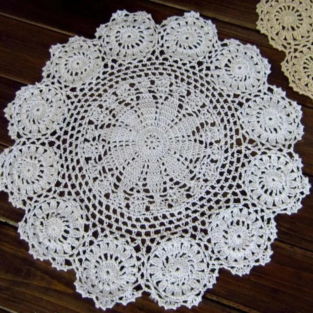 17 Red Vintage Hand Crochet Lace Doily Flower Tablecloth Round Table