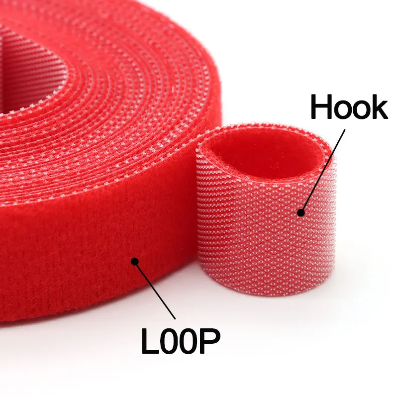 Red Reusable Double-Sided Hook and Loop Fastening Cable Ties - 5m Roll, Multiple Width Options