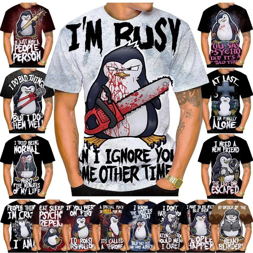 

Summer Hot Sale Funny Unisex Streetwear Top PSYCHO PENGUINT 3D Printed T Shirt Fashion Crazy Penguin Hip-hop Style Short Sleeve