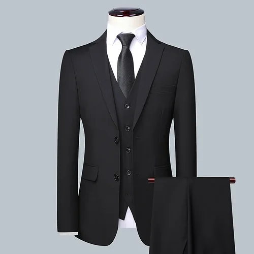 2023High-quality 단색 (정장 + 조끼 + 바지) 남성 비즈니스 정장 3/2 비즈니스 정장 신랑 최고의 남자 2