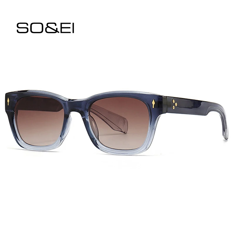 

SO&EI Sunglasses Square Rivets Men Vintage Punk Eyewear Fashion Gradient Shades UV400 Women Sun Glasses