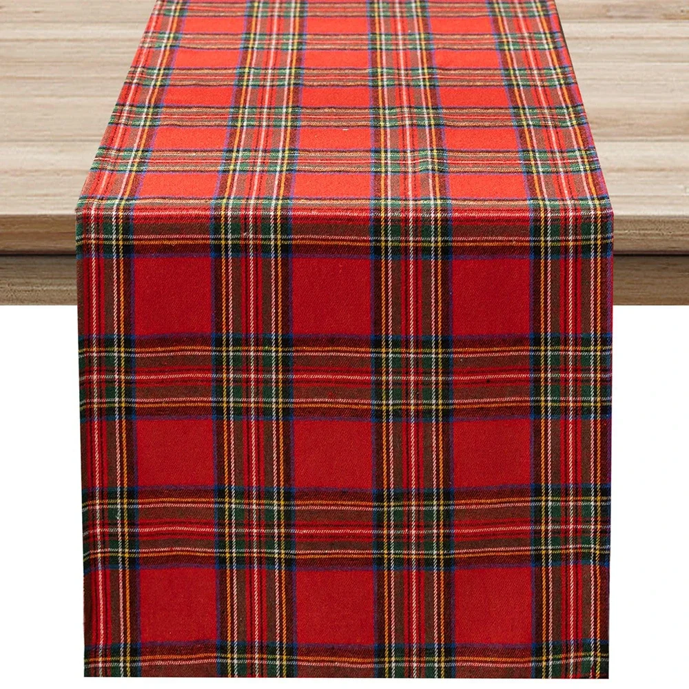 Description Picture 6 of itemCotton Polyester Red Green Thin Plaids Table Runner Christmas Dinning Table Decoration Luxury Table Runner Scottish Plaids